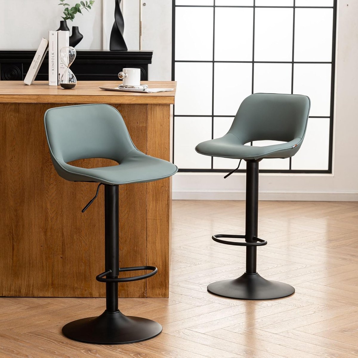 Set van 2 Design Barkrukken met Rugleuning - 360° Draaibare Barkrukken Holle Rugleuning, - Medahomestore
