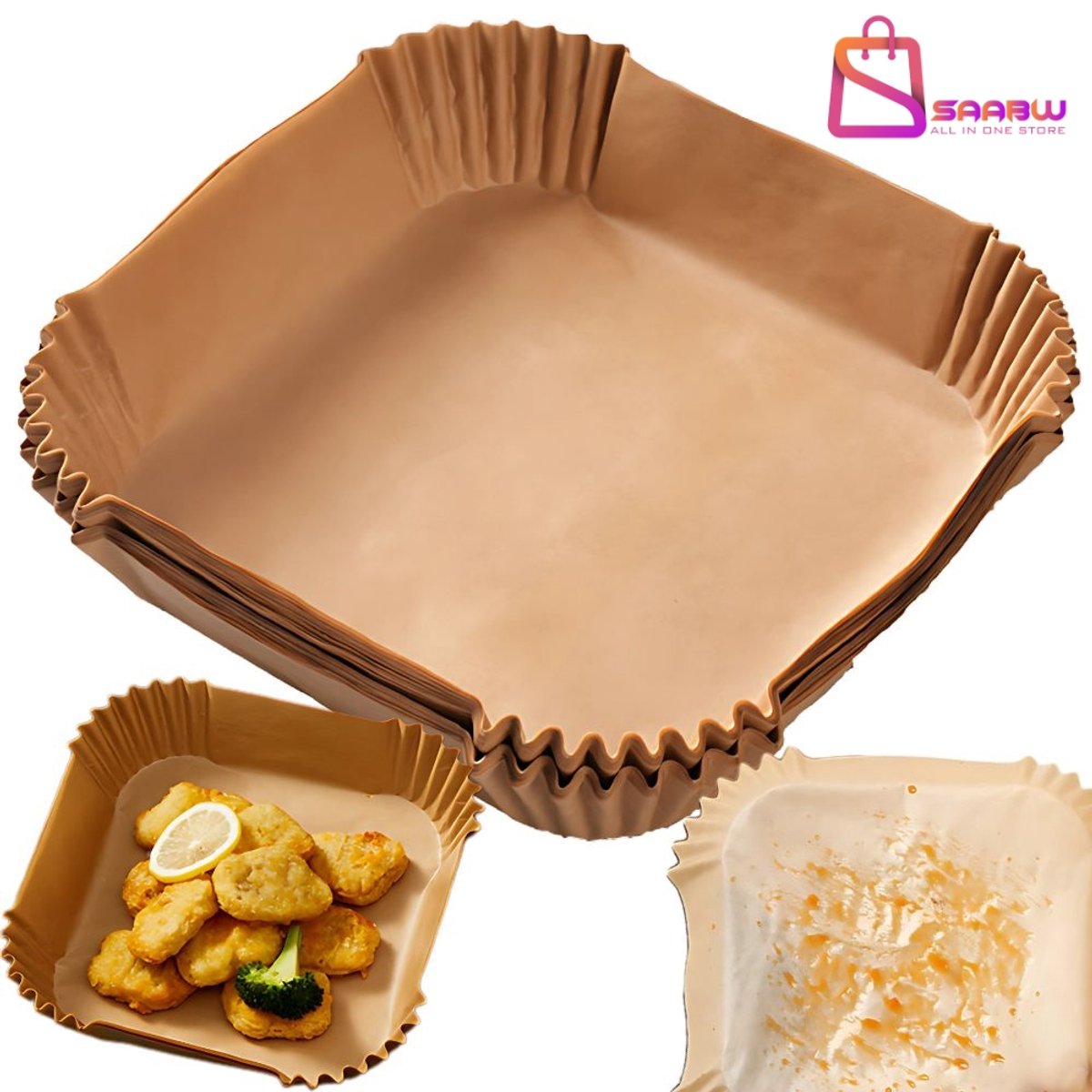 airfryer bakpapier – Vetvrij Bakpapier – Wegwerp Airfryer Bakvormen – Hittebestendig – 20cm – 50 Stuks – Airfryer Accesoires – 61573