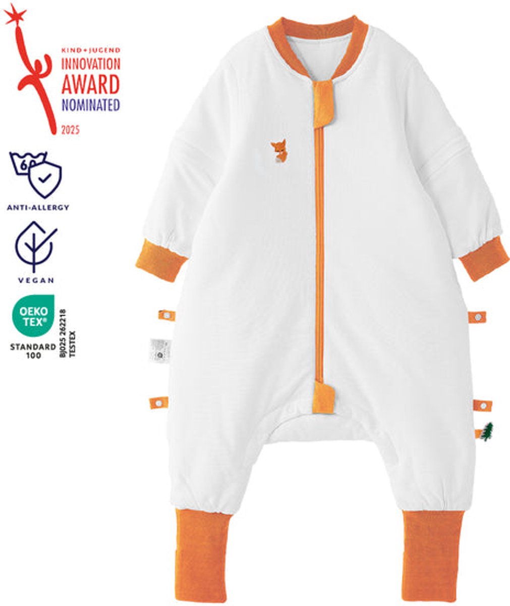 vos&bos PureGlow Slaapzak met Benen voor Gevoelige Huid - Antislip Voetjes - 2.0 TOG - XL (104-116) - Oranje Vos