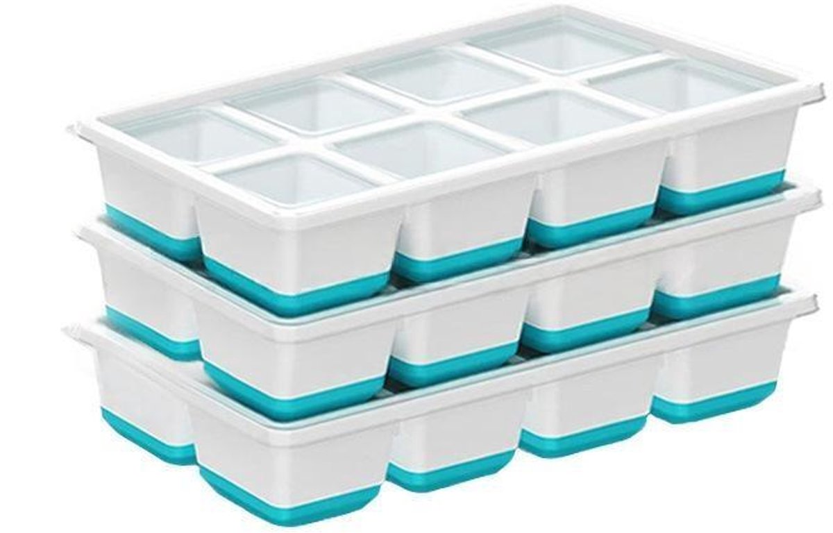 IJsblokjesvormen met deksels - 3-pack - BPA-vrij - Stapelbaar - 21,1 x 10,9 x 4,4 cm - Blauw
