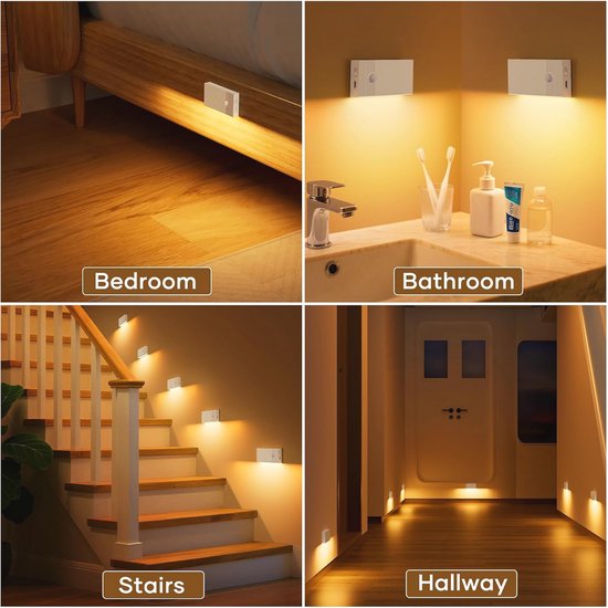 Oplaadbaar Nachtlampje met Bewegingssensor - 6 Stuks, LED Nachtlamp voor Kinderen, Ideaal voor Trappen, Hal, Badkamer en Kinderkamer van Merkloos — afbeelding 4