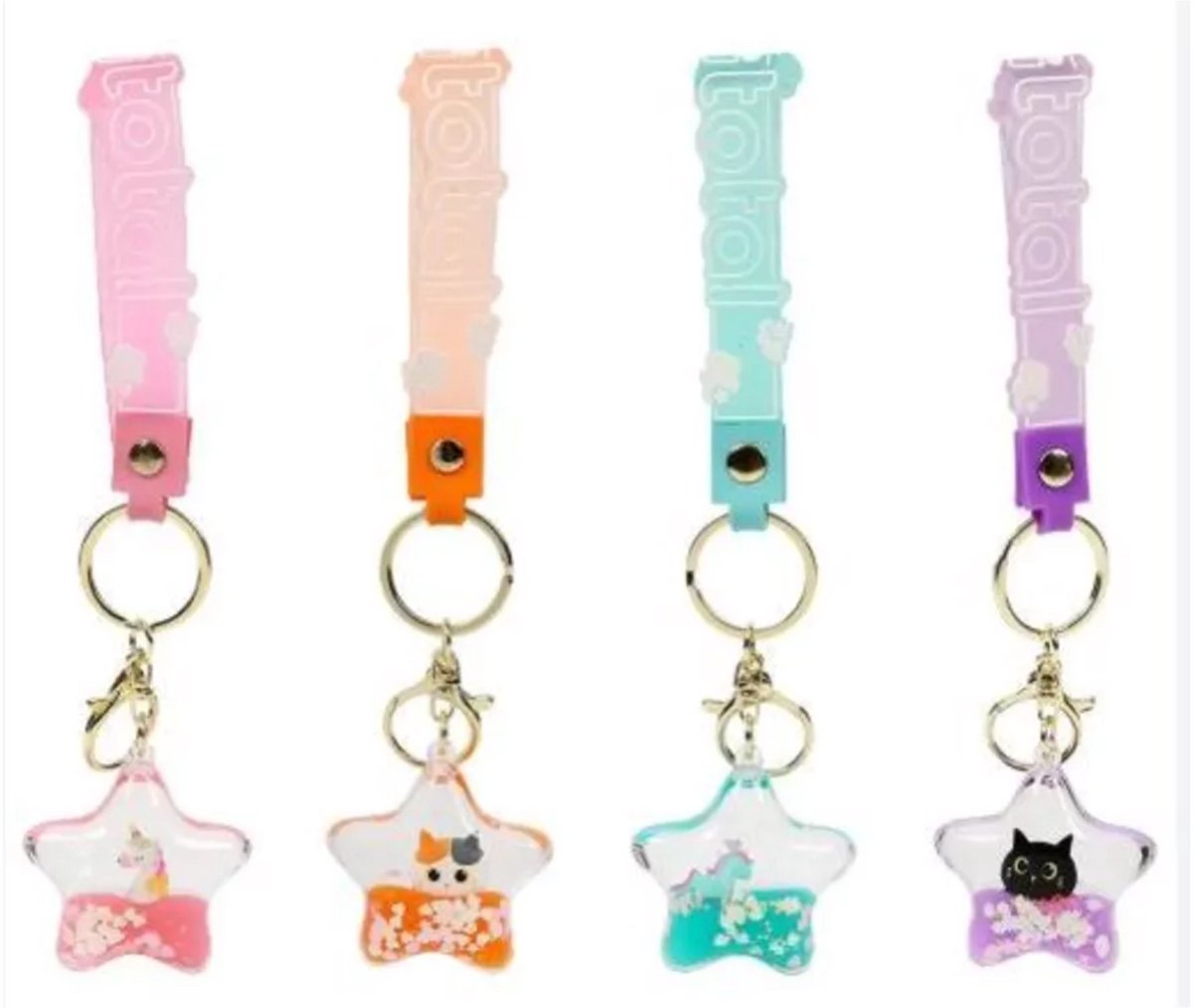 iTotal Set van 4 Sleutelhanger Liquid Ster Keychain Star Plastic 3.3x2.9x5cm