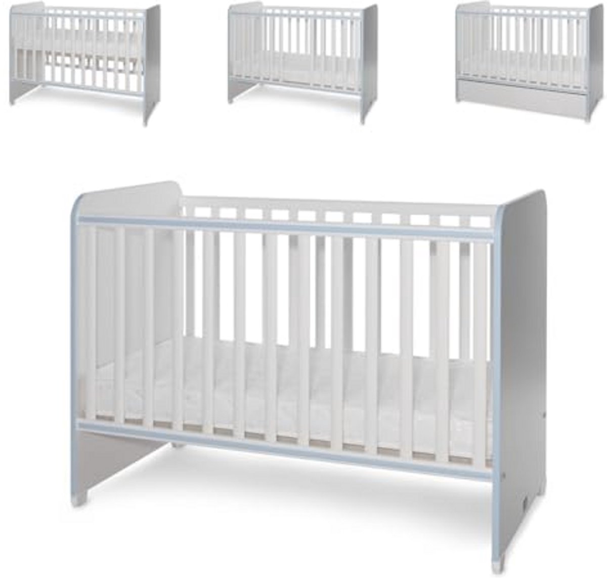 Babybed 124 x 68 x 95 cm met onderbedframe en twee niveaus