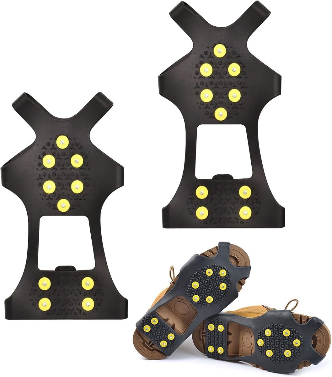 Candala Spikes voor schoenen winter schoenspikes antislip schoenspikes schoenspikes sneeuw en ijs antislip spikes schoenen schoenenklauwen met 10 tanden voor wandelen joggen in de winter dames en Geel