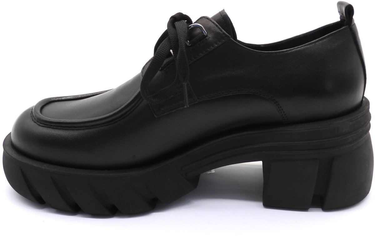 Dames Chunky Lace-Up Schoenen – Echt Leer – Zwarte Plateau Zool – Trendy & Comfortabel-Veterschoenen