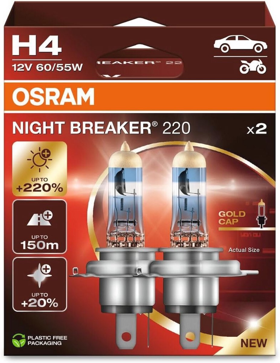 Halogeenkoplamp H4 - 220% Meer Helderheid en Wit Licht