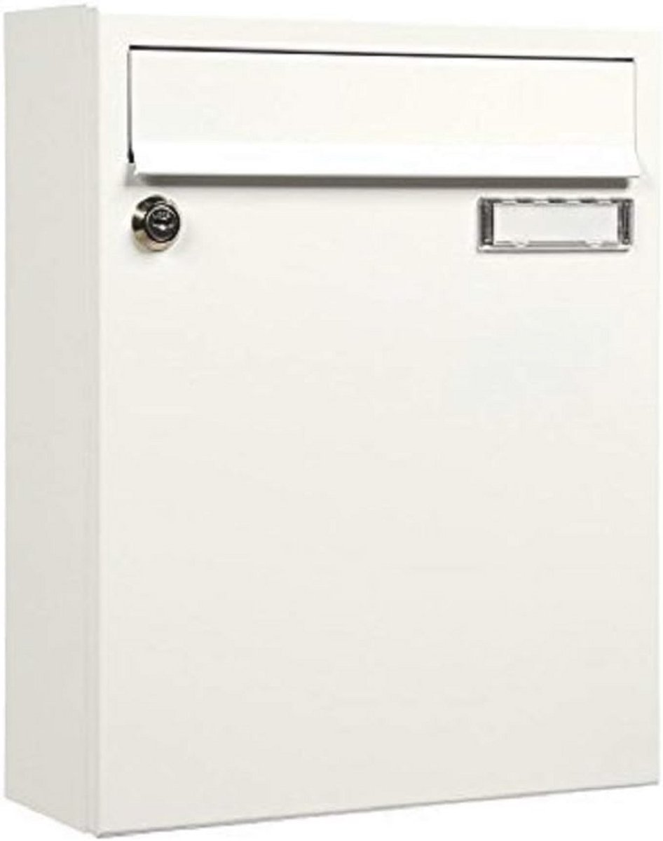 Brievenbus Sonate 133 wit met naamplaatje - Gecoat staal, 33 x 26 x 100 cm