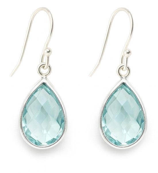 Boucles d'oreilles crochet en argent pour femme avec pendentif goutte en pierre semi-précieuse bleu clair transparent argent 925