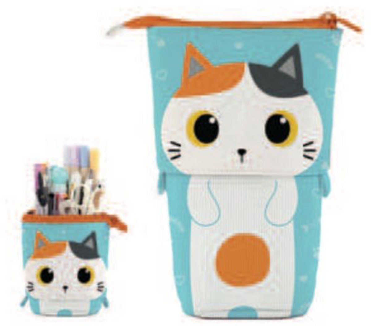 iTotal Pop-up Pecil Case ORANGE CAT Oranje Kat etui voor school, uitbreidbaar 13.5x6.0x19.0cm