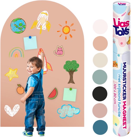 Magnetische muursticker met krijtbord functie - 100x80 - Muurboog - Magneet sticker - Magneetbord - Bruin