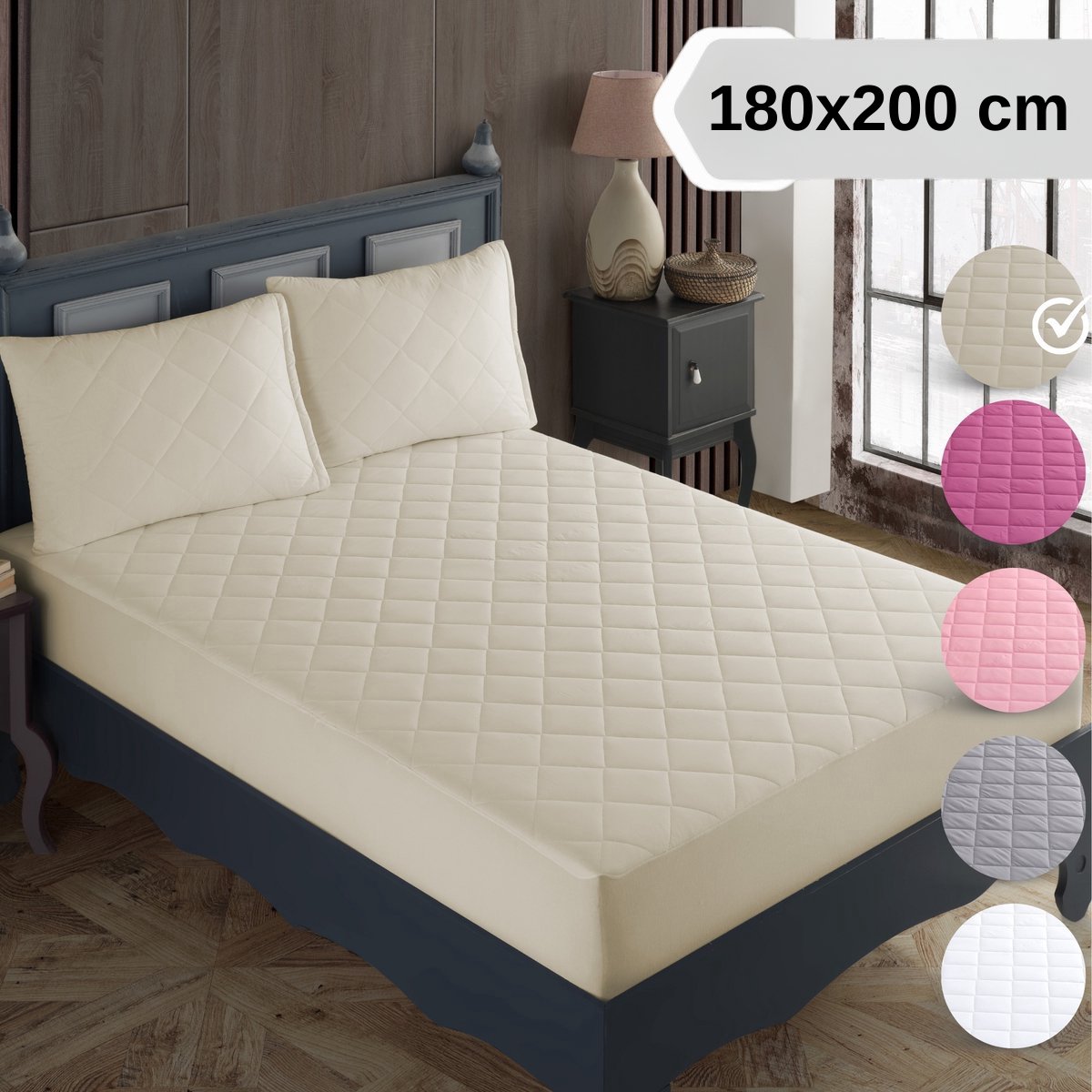 Tavas Waterdicht Matrasbeschermer 180x200 cm Beige Gewatteerde 100% Katoen Molton Hoeslakenbadstof Rondom Elastiek Waterdichte Matras Beschermer Incontinentie