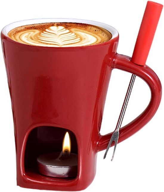 Ynkkvre - Chocoladefonduebeker - Smeltbeker - Chocolade Fondue Set - Verwarmde Smeltbeker - Keramisch Materiaal - Inclusief Vork - Eenvoudig Schoonmaken