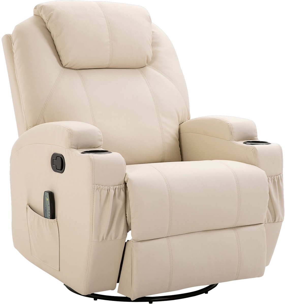 Merax Elektrische Relaxfauteuil Met Ligfunctie - Massagestoel Met 5 Massagestanden - Kunstleer Creme Wit - 84x92x109 cm