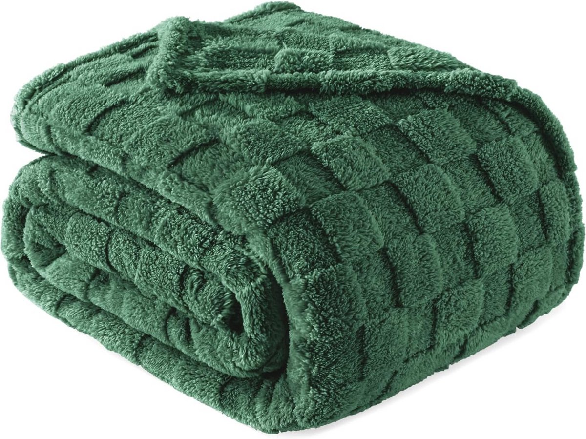 Geruite fleece deken voor eenpersoons bed - Superzacht en warm, 152 x 203 cm, bosgroen