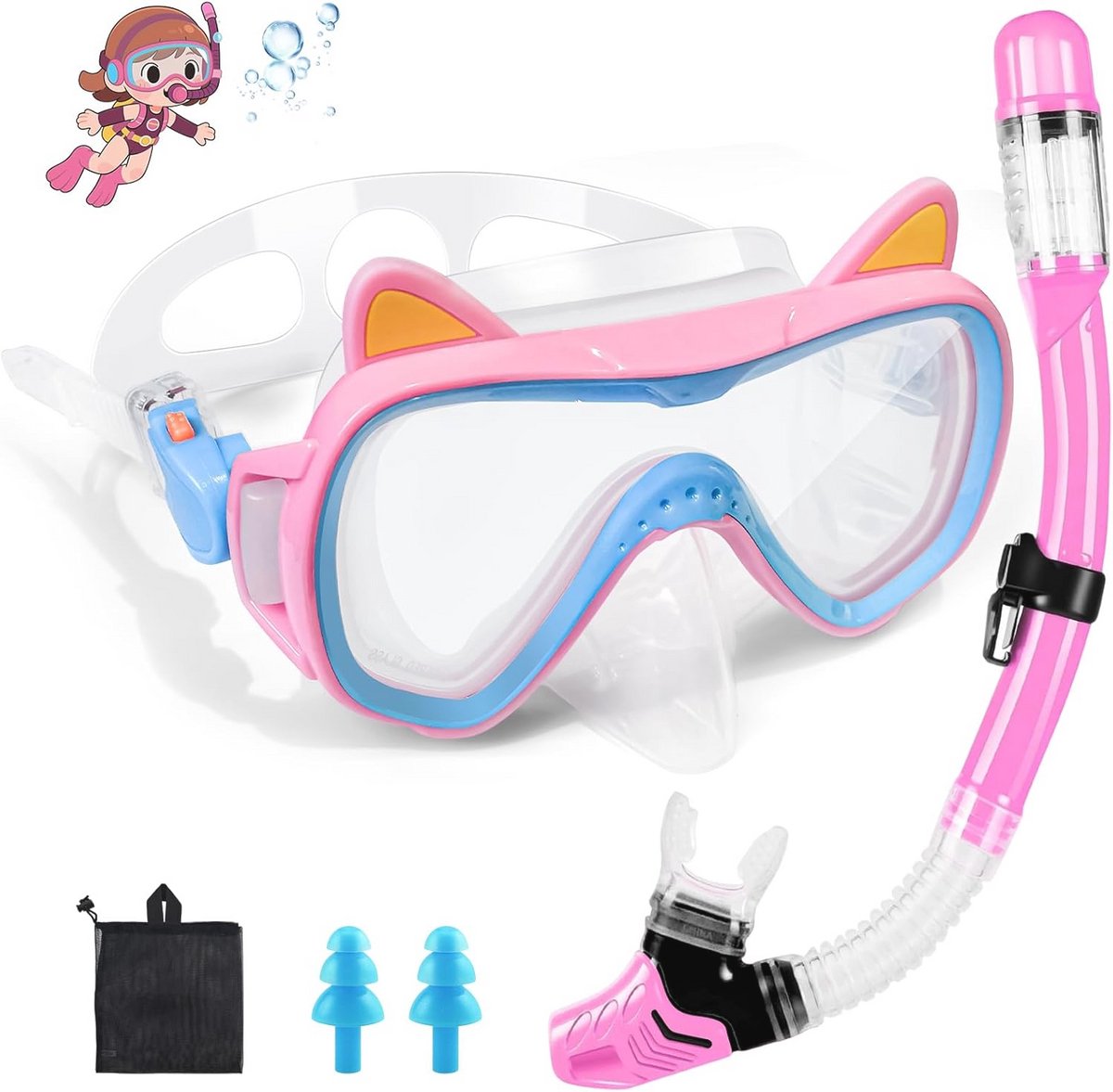 Snorkelset voor volwassenen met droge snorkel en anti-lek snorkelmasker