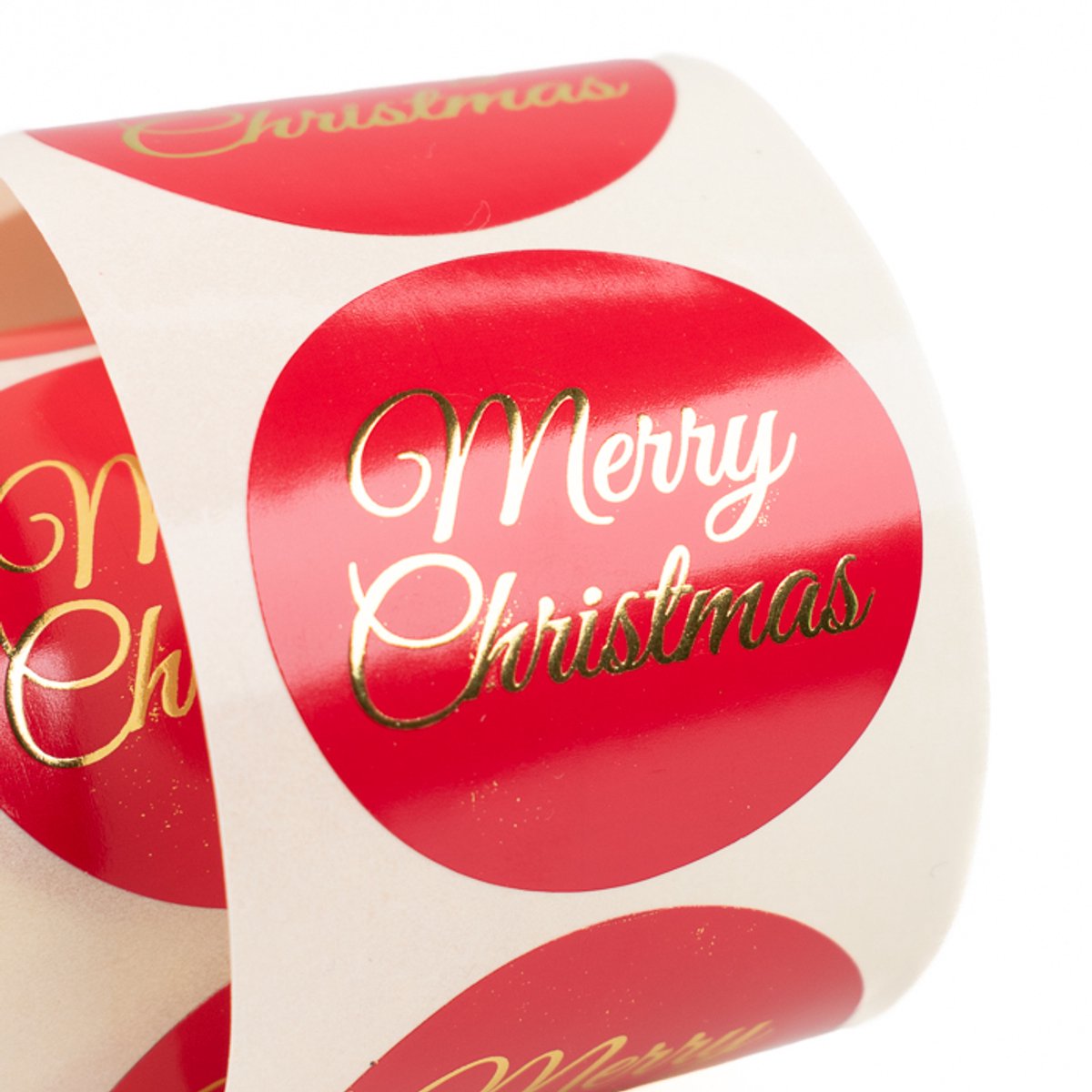 Sluitstickers rood met gouden opdruk Merry Christmas - Sluitzegel - Sluitstickers Kerst - Rode sticker met gouden opdruk - Ø 4 cm - 200 stuks op rol - Luxe sluitsticker voor cadeauverpakking & geschenkverpakking