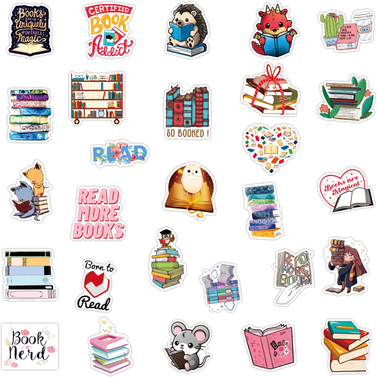 50x Boekenstickers - Stickerset - Laptop & bullet journal stickers - Vrolijke stickers - Multicolor - Ongeveer 5 cm diameter - Jonyx