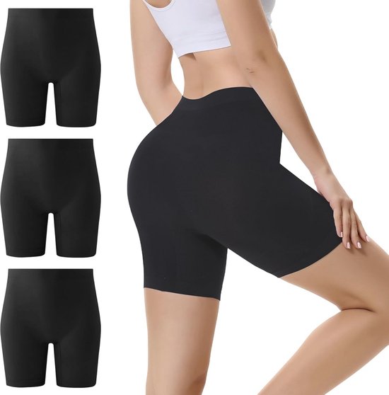Innersy Fietsbroek voor dames, korte broek, voor onder jurk of rok, anti- schuren, korte leggings, 3 stuks, zwart/beige/wit., M