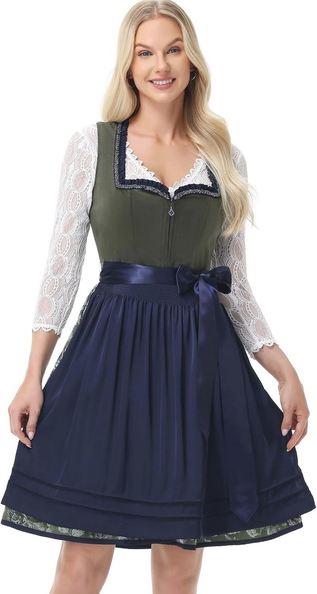 Elegante Midi-dirndl jurk voor dames - Fluwelen Oktoberfest dirndl met schort - Maten 34-46