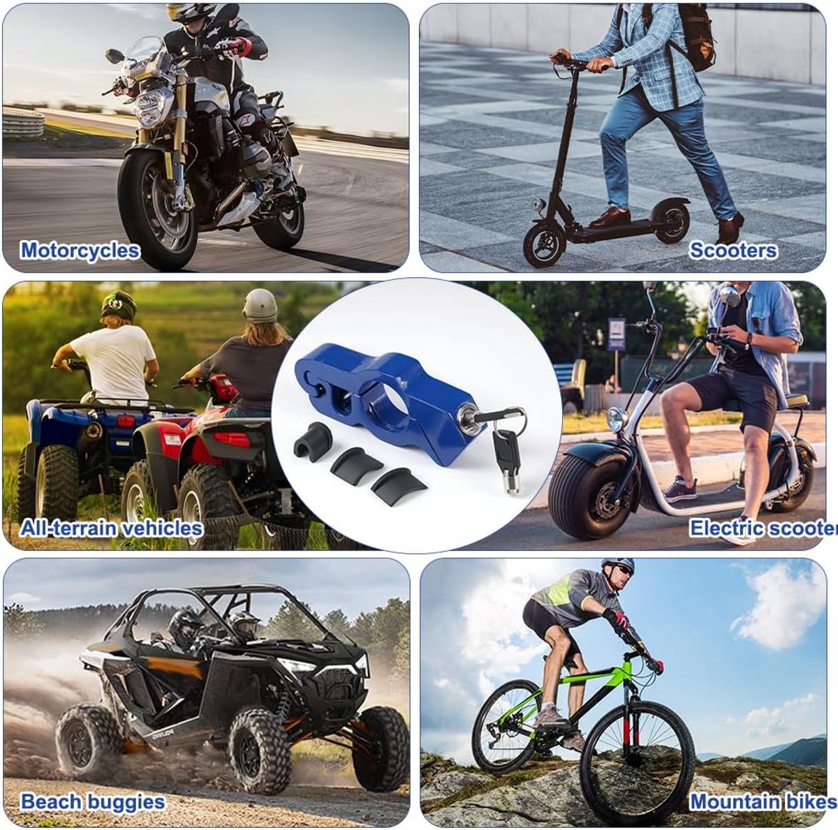 Robuste Motorfiets Slot - Aluminium Legering Remschijf Slot - Verstelbaar Motorhandvat Slot - Universeel E-Scooter Slot met 2 Sleutels voor Scooter Moped Fiets ATV's – foto 5