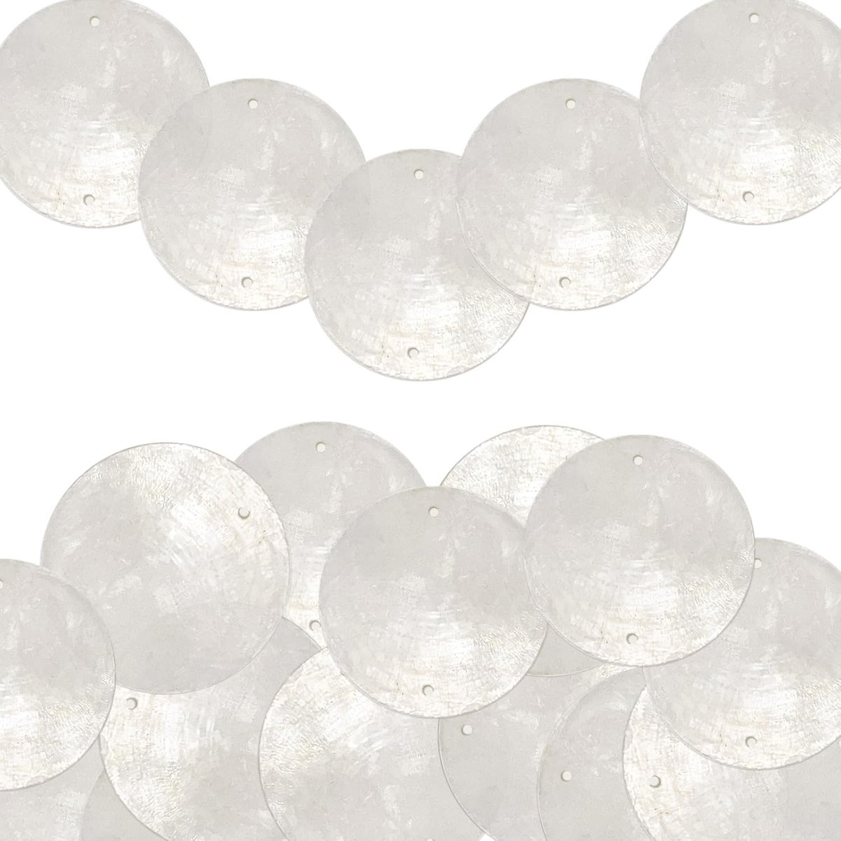 Mother Of Pearl Discs - Round Two Holes Wind Chime Pendant - Retro Garland Shell Curtain voor DIY Crafts - Home Decor - Marine Decoration - Shells (White) - 60 Stuks