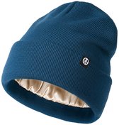 XDGBGFN Zijden gevoerde gebreide muts, winter satijn gevoerd beanie, vrije tijd warme gebreide pet voor dames heren, zwart, One size