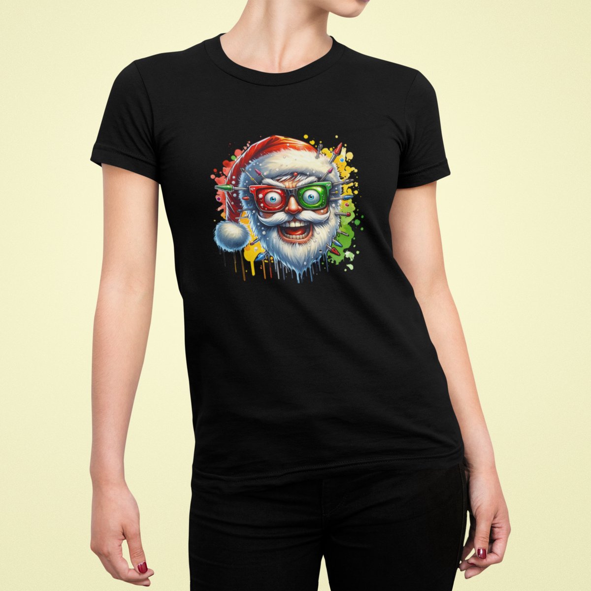 Electric Santa - T-shirt Vrouw - T-shirt Zwart - Kerst T-shirt - Maat XXL - Kerst Cadeau Vrouwen - Limited Edition