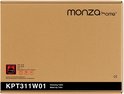 Kartonnen verpakking van een witte kaptafel van Monza Home, met productinformatie.