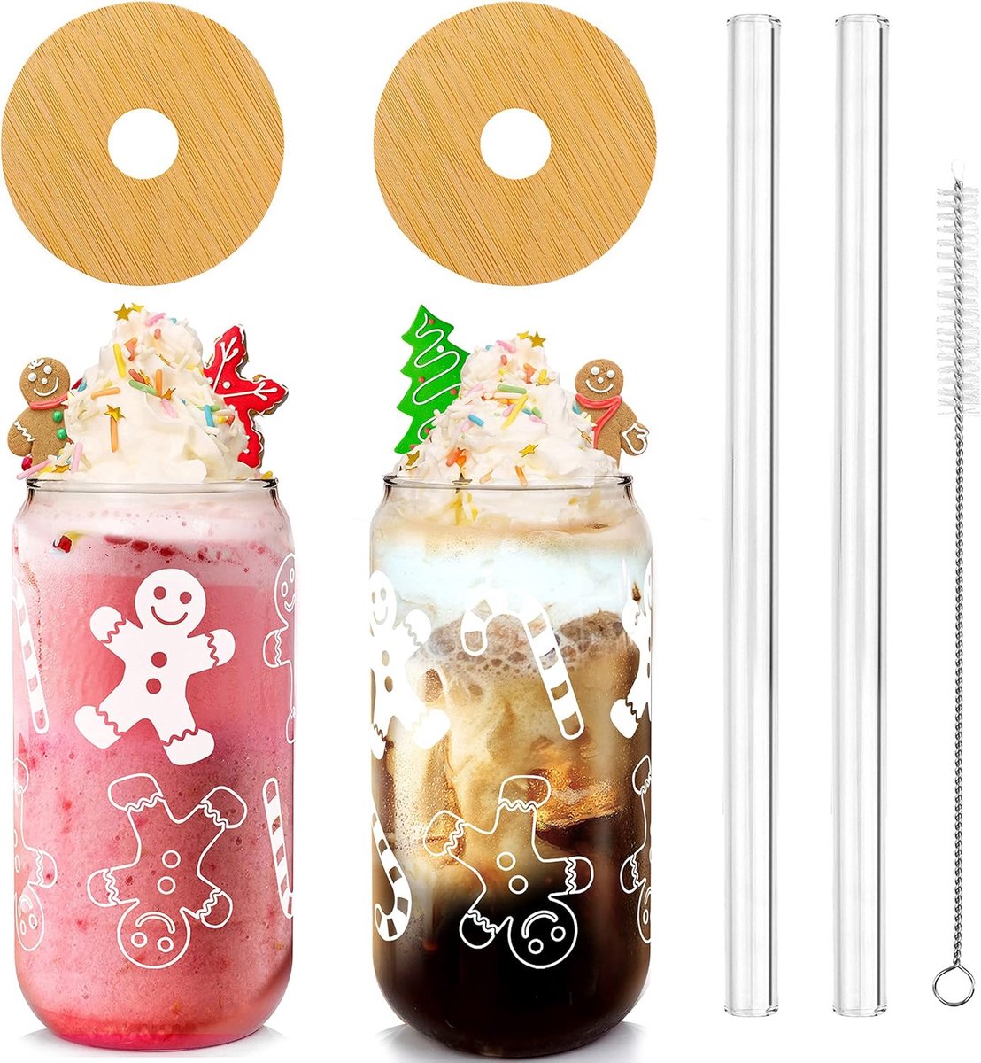 Beer Can Glass Set - Kerststijl - 2 Gingerbread Man Mokken