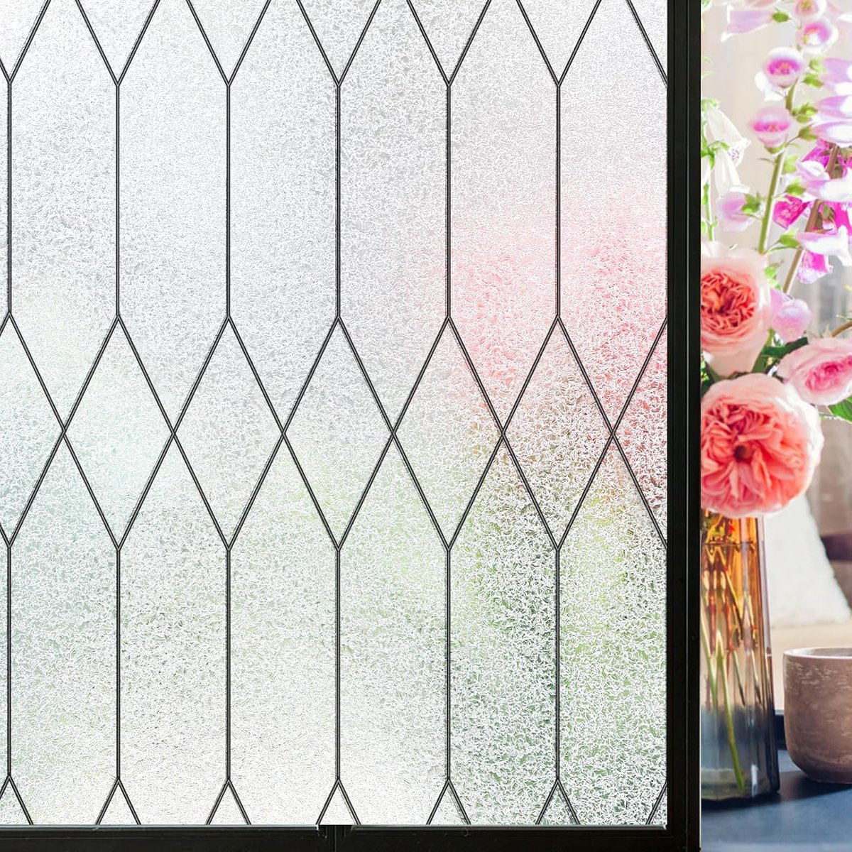 Raamfolie - Glas-in-lood effect - Privacy creëren - Marokkaans rooster design - 23.6 x 118.1 cm - Mat