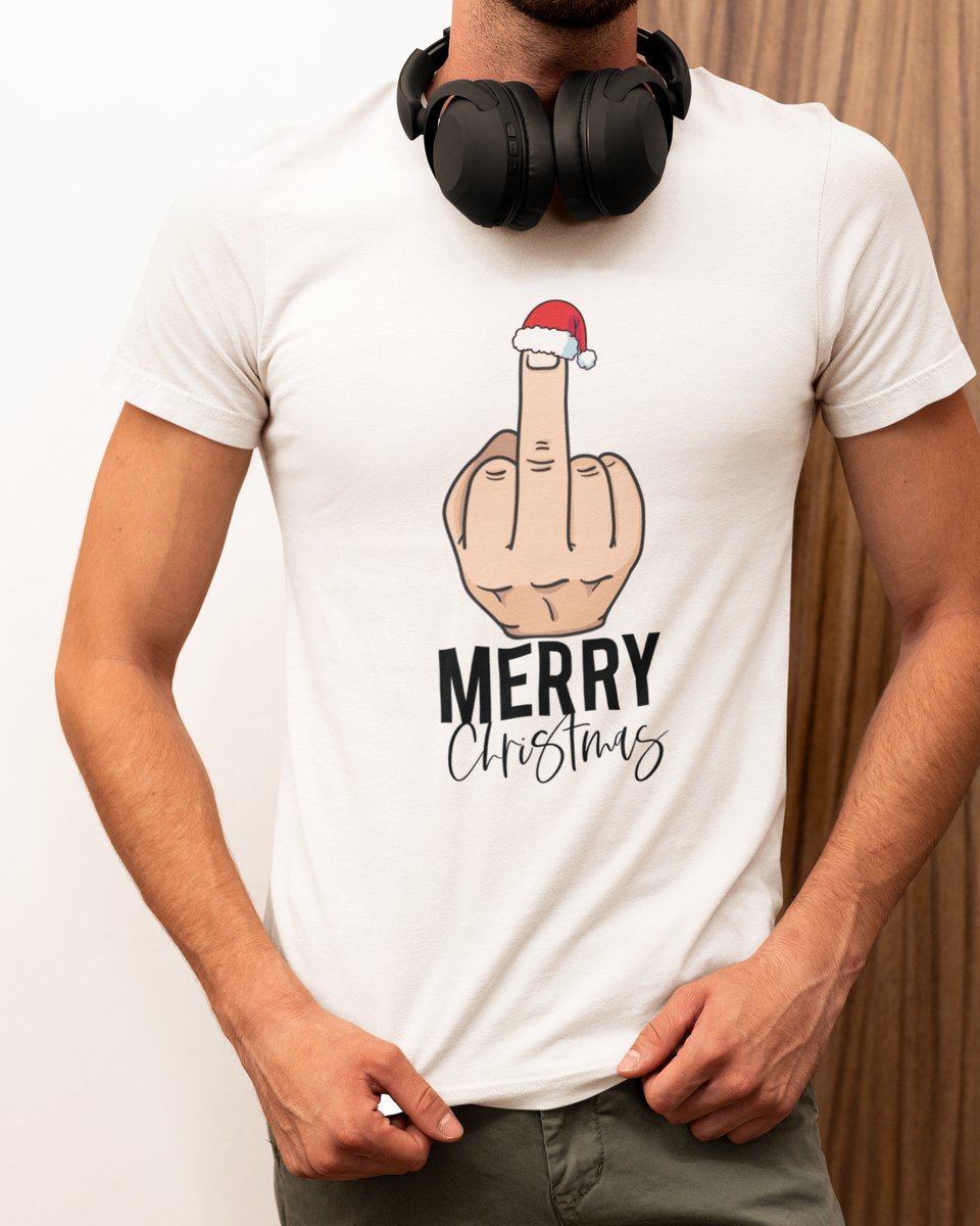 Middle Finger Kerst - Kerst T-shirt Wit - Grappig T-shirt - Maat M - Kerst Cadeau Mannen - Limited Edition