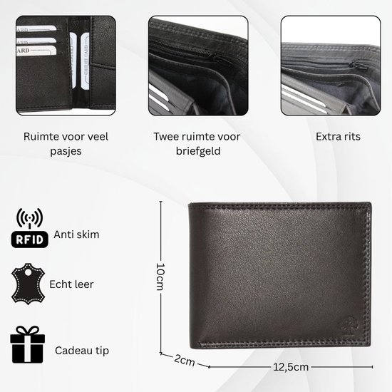 Portefeuille Homme Cuir Véritable Zwart - Portefeuille Cuir - Tout Cuir - Billfold - Portefeuille Homme