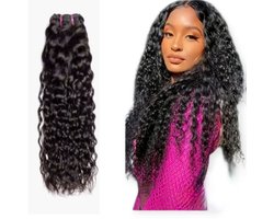 Frazimashop - Hairextention- Braziliaans Remy weave- Haarverlenging-24 inches- Haarstuks- Water Diep Golf- 1Stuks Bundel- 1B- Haar extenties- Human Hair- Krullen haar