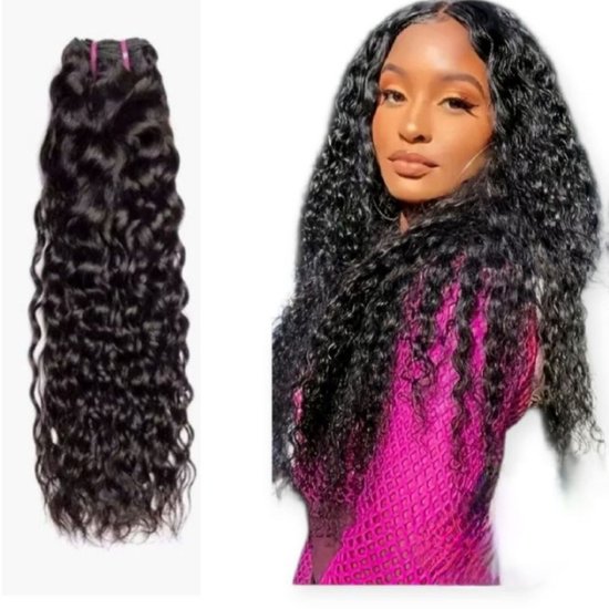 Frazimashop - Hairextention- Braziliaans Remy weave- Haarverlenging-24 inches- Haarstuks- Water Diep Golf- 1Stuks Bundel- 1B- Haar extenties- Human Hair- Krullen haar