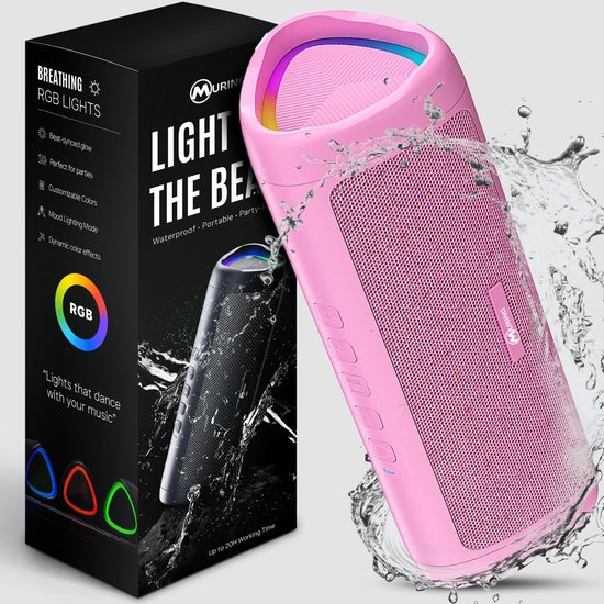 Bluetooth Speaker Muring Draadloos 15W Stereo IPX5 Waterproof AUX TWS Pairing 20 uur Roze