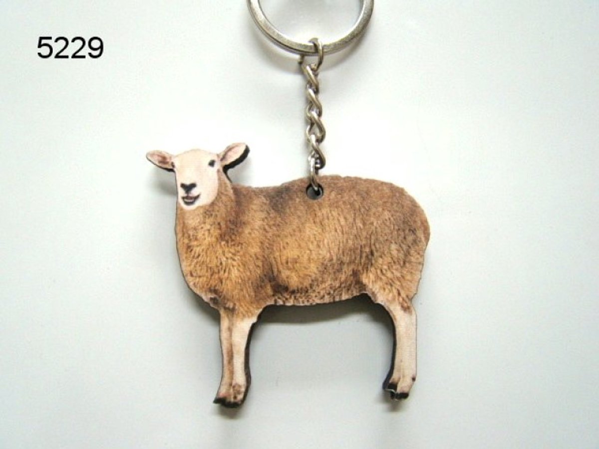 Geharo Houten Sleutelhanger Schaap – Sleutelring 5 cm met Dieren Design