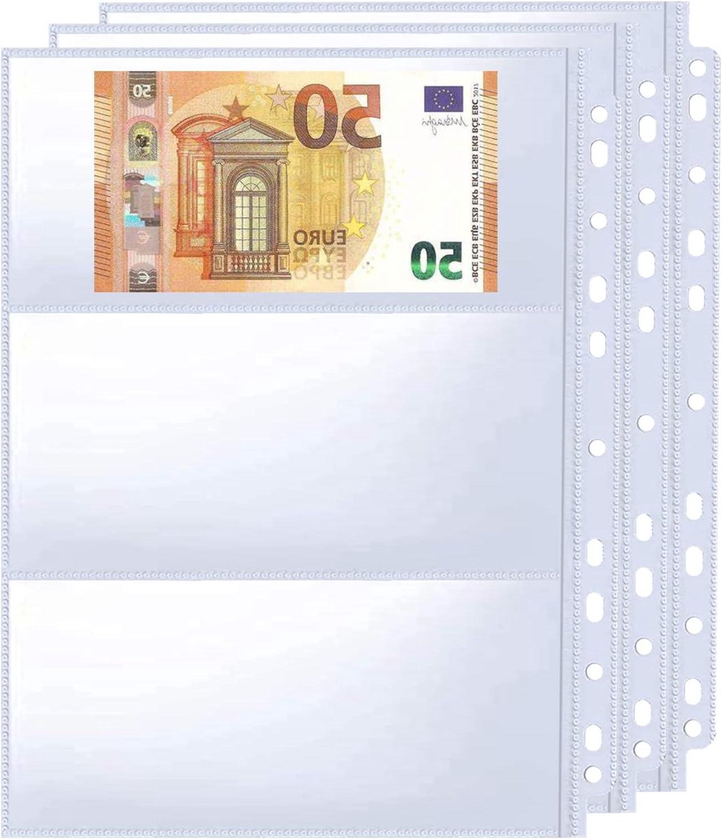 CSGoods - Navulling Cash Collecting Album | Bankbiljetten hulzen | Dubbelzijdige Valutavellen met 3 vakken | Dollarbiljetten | Papiergeld | Buitenlands geld | Coupons.