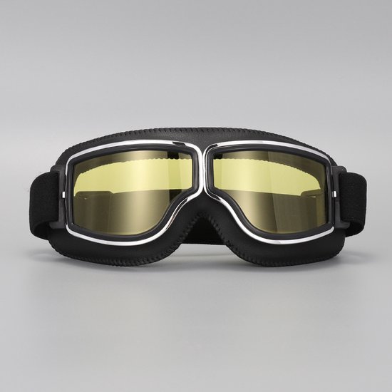 Motorbril, crossbril, retro sportbril, motorbril voor heren, anti-condens, stofdicht, UV-bescherming, geschikt voor motorrijden, fietsen, racen, skiën (zwart met gele lenzen).