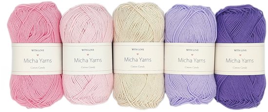 Micha Yarns - 5 bollen haakkatoen pakket - 100% katoen haakgaren - 5 x 50gram - Cotton Candy - Love (006)