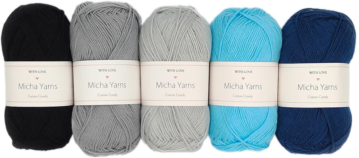 Micha Yarns - 5 bollen haakkatoen pakket - 100% katoen haakgaren - 5 x 50gram - Cotton Candy - Ocean (008)