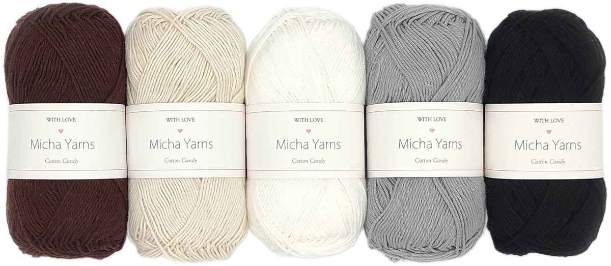 Micha Yarns - 5 bollen haakkatoen pakket - 100% katoen haakgaren - 5 x 50gram - Cotton Candy - Vintage (001)