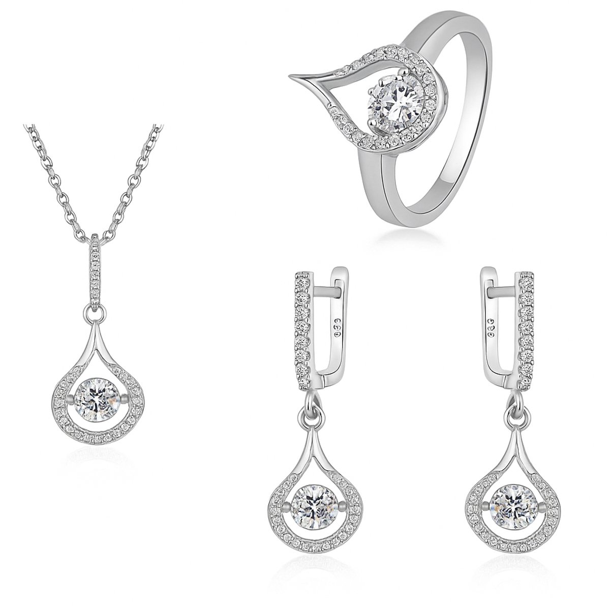 925 Zilveren Sieradenset met Zirkoon – Dames Traanvorm Design - Ringmaat 17