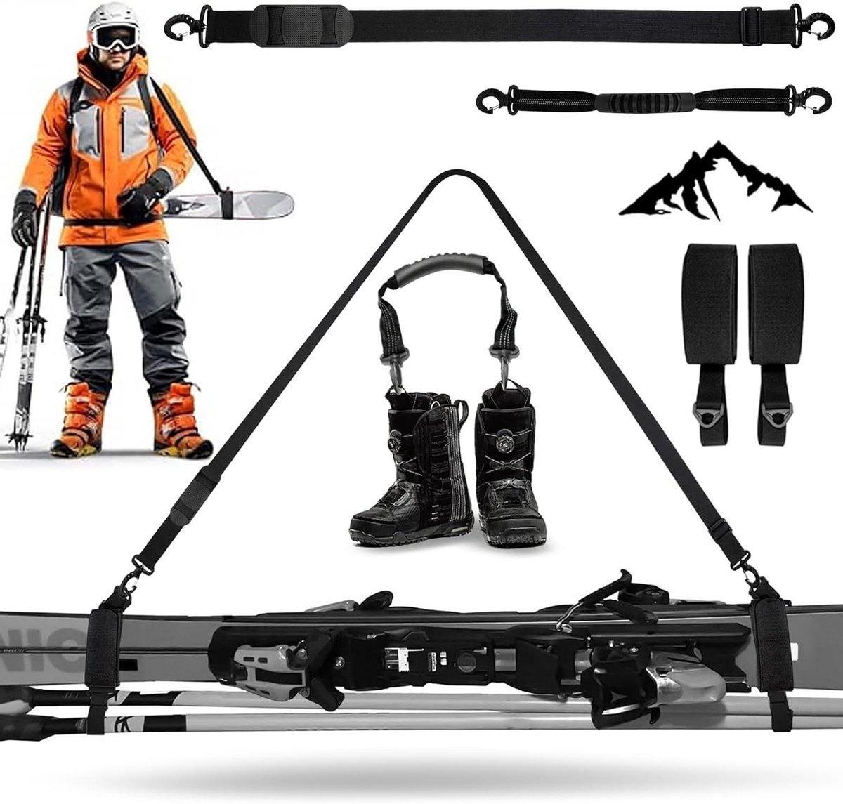 CSGoods - Schouderriemen voor ski's en wandelstokken, verstelbaar en gevoerd, ski-accessoires voor volwassenen en jongeren, comfortabele skidragers.