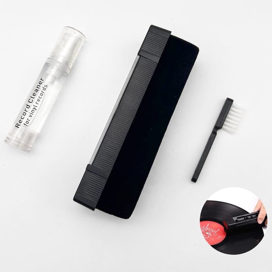 Platenborstel Vinyl - LP schoonmaakset, fluwelen vinyl borstel + naaldborstel + schoonmaakspray - antistatisch platenreiniger
