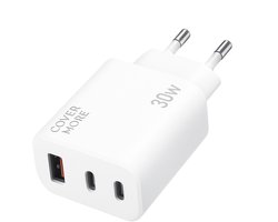 30w usb Adapter met 3 poorten - 1x usb A en 2x usb C oplader - Snellader - Super fast charger - Meerdere apparaten tegelijk opladen - Telefoon en tablet snel lader - Wit