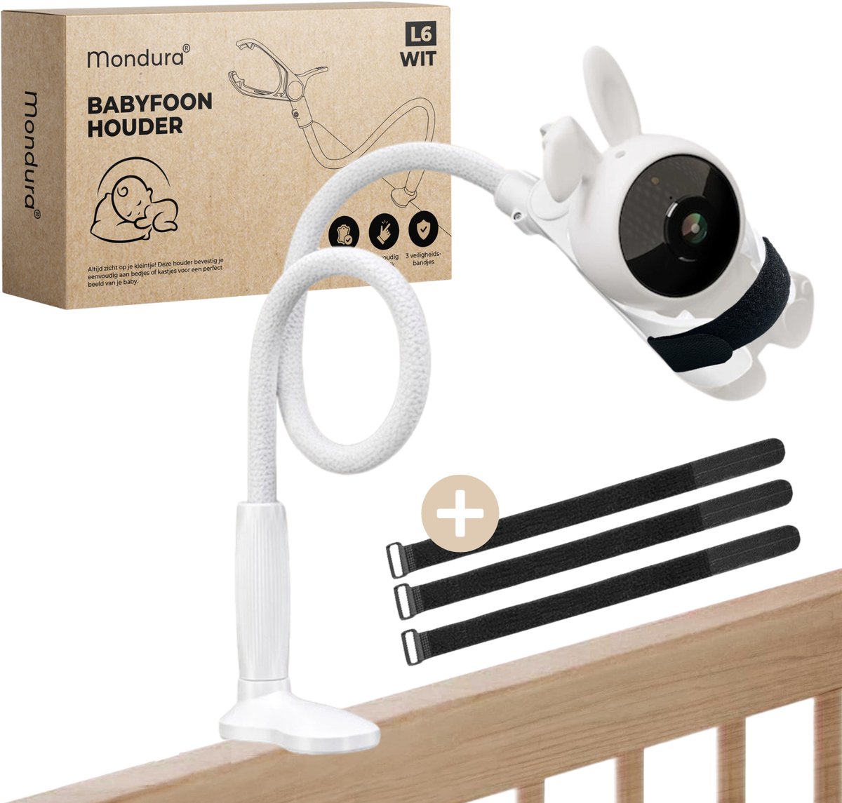 Mondura Lederen Babyfoon houder Universeel – Camera Houder – Babyfoonhouder – Wit – Incl. 3 Bandjes