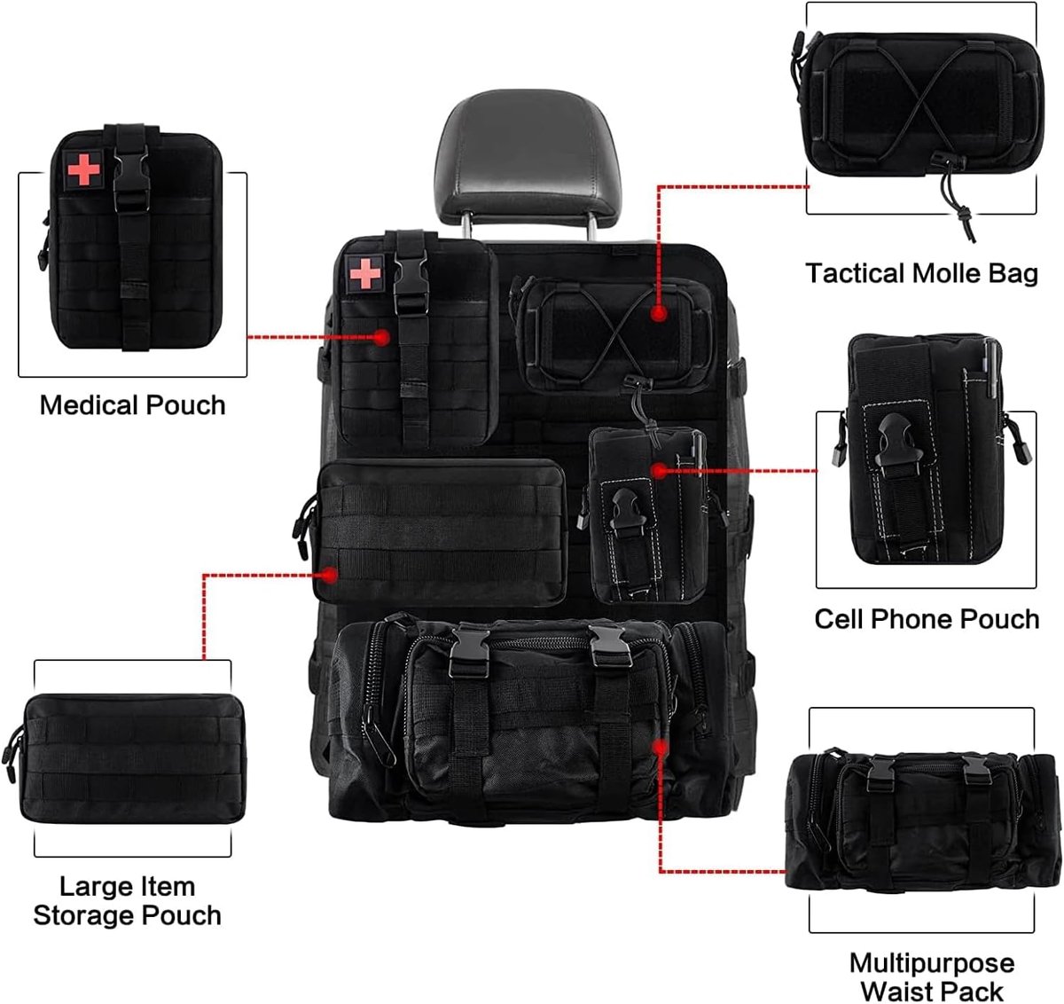 Universele 6-in-1 tactische organizer voor de achterbank - organizer voor de auto - waterdichte Oxford-stof - grote achterbank-organizer voor alle voertuigen – foto 6
