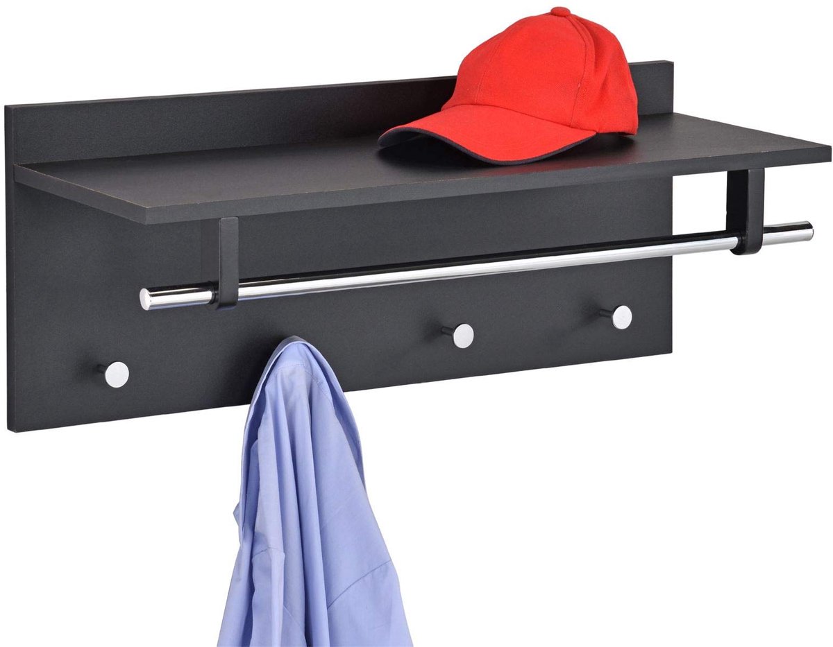 Unyqoos Stijlvolle zwarte wandgarderobe met haken en hoedenplank voor hal