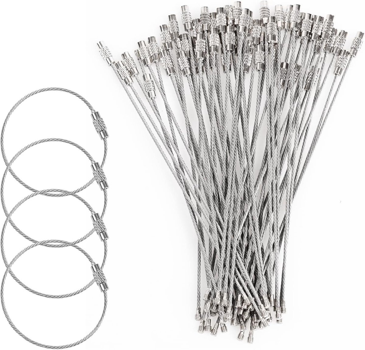 CSGoods - 50 stuks sleutelringen van roestvrij staal met draaisluiting, 15 cm lang, voor bagagelabels - zilver M