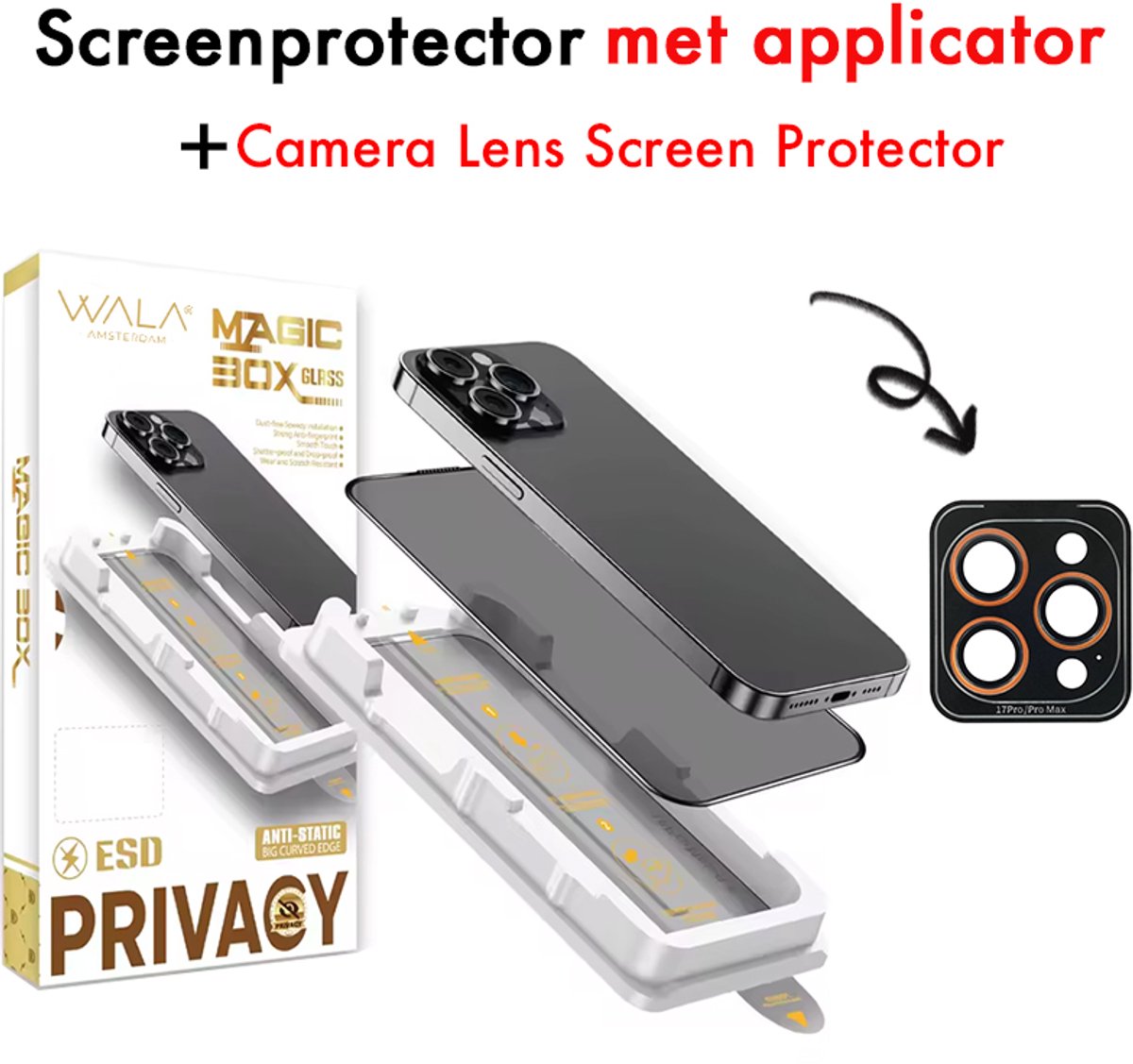 Premium Privacy Screenprotector + Camera Lens Screen Protector - Geschikt voor iPhone 17 Air - Met Installatiebox - 9H Extra - Complete bescherming voor iPhone 15 Air